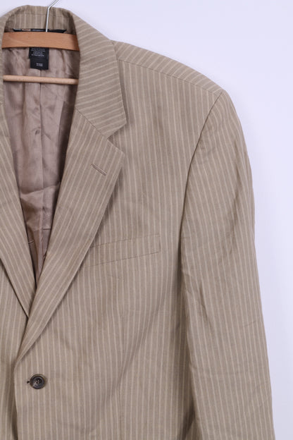 Claiborne Mens 40R Blazer Jacket Taupe Single Breasted Striped Linen