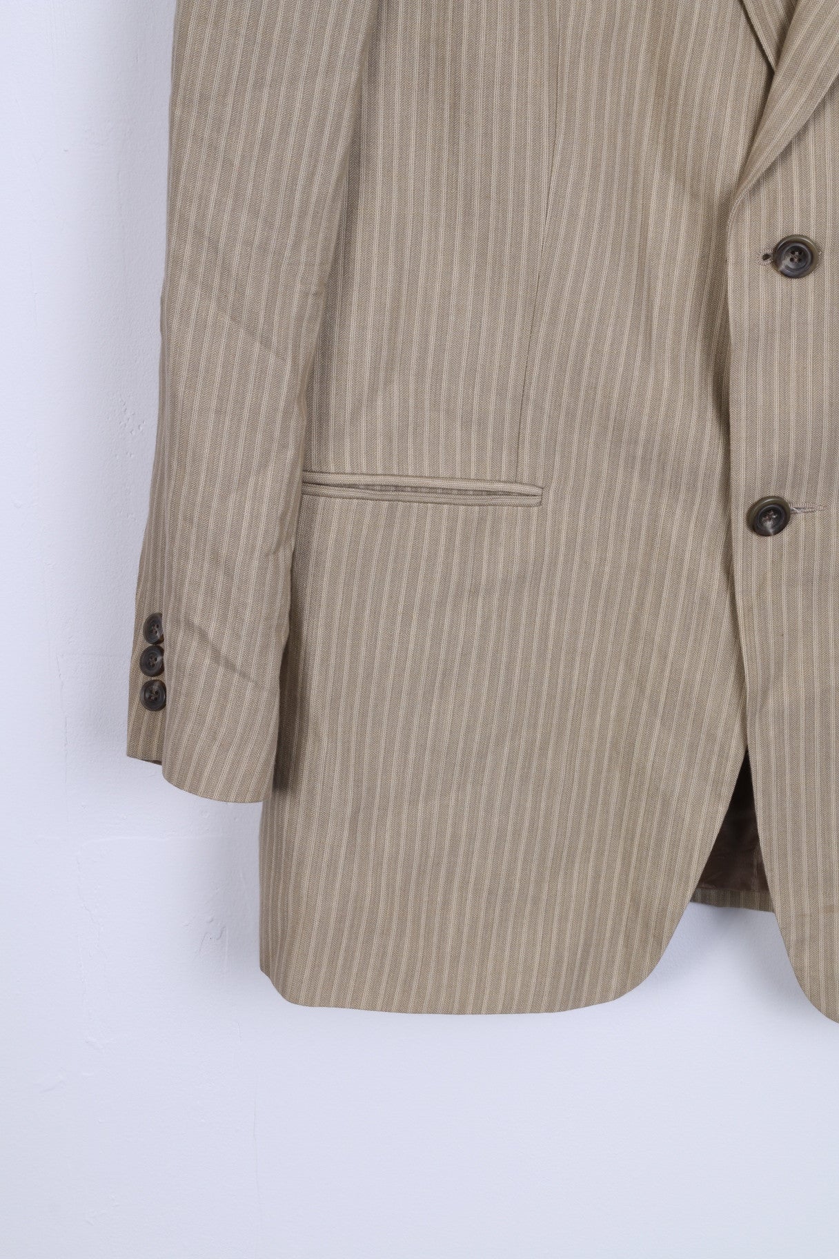 Claiborne Mens 40R Blazer Jacket Taupe Single Breasted Striped Linen