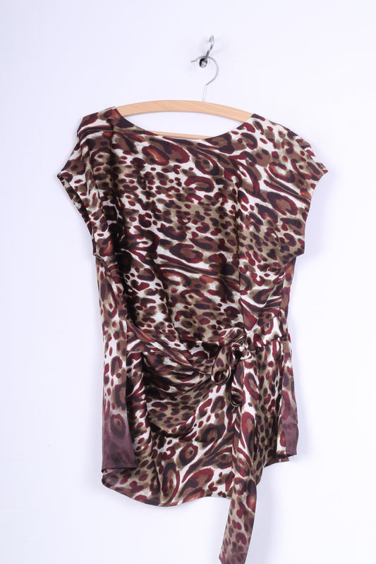 Clements Ribeiro Portobello Womens M 12 38 Shirt Tunic Blouse Animal Leopard Print Sleeveless Brown