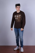 Polo Jeans Ralph Lauren Men XL Shirt Brown Crew Neck Long Sleeve Cotton Graphic Top