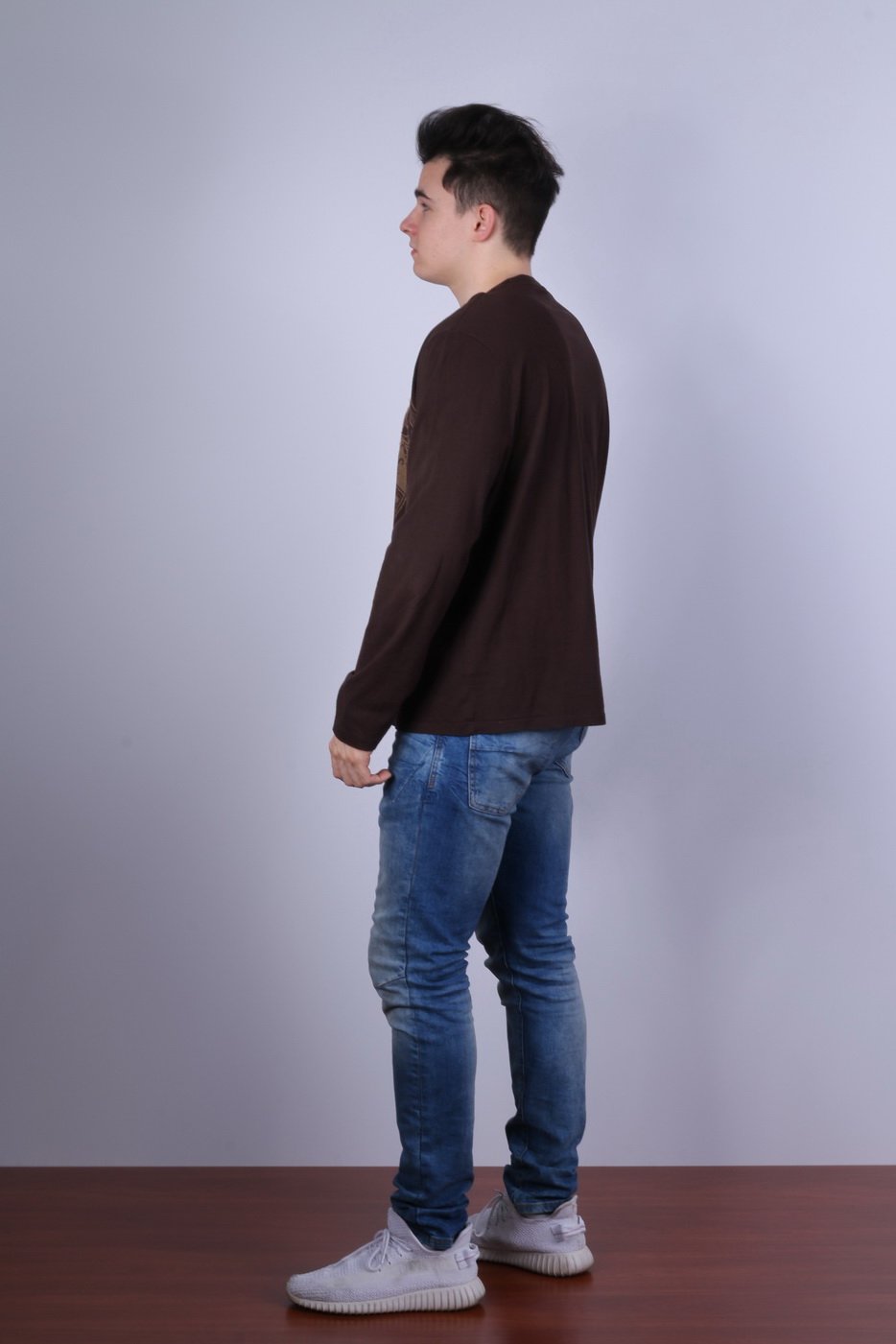 Polo Jeans Ralph Lauren Camicia XL da uomo Marrone Girocollo Top grafico in cotone a maniche lunghe