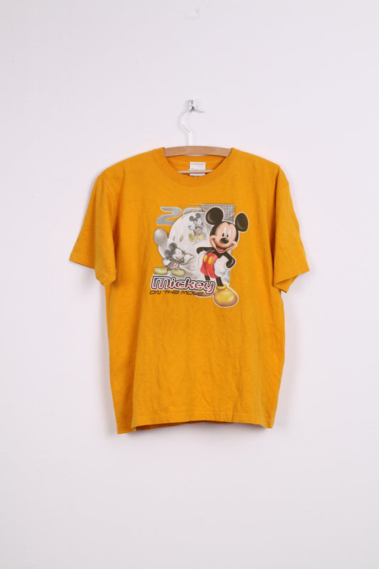 Disney Store Boys L T-Shirt Orange Mickey Of The Move Cotton