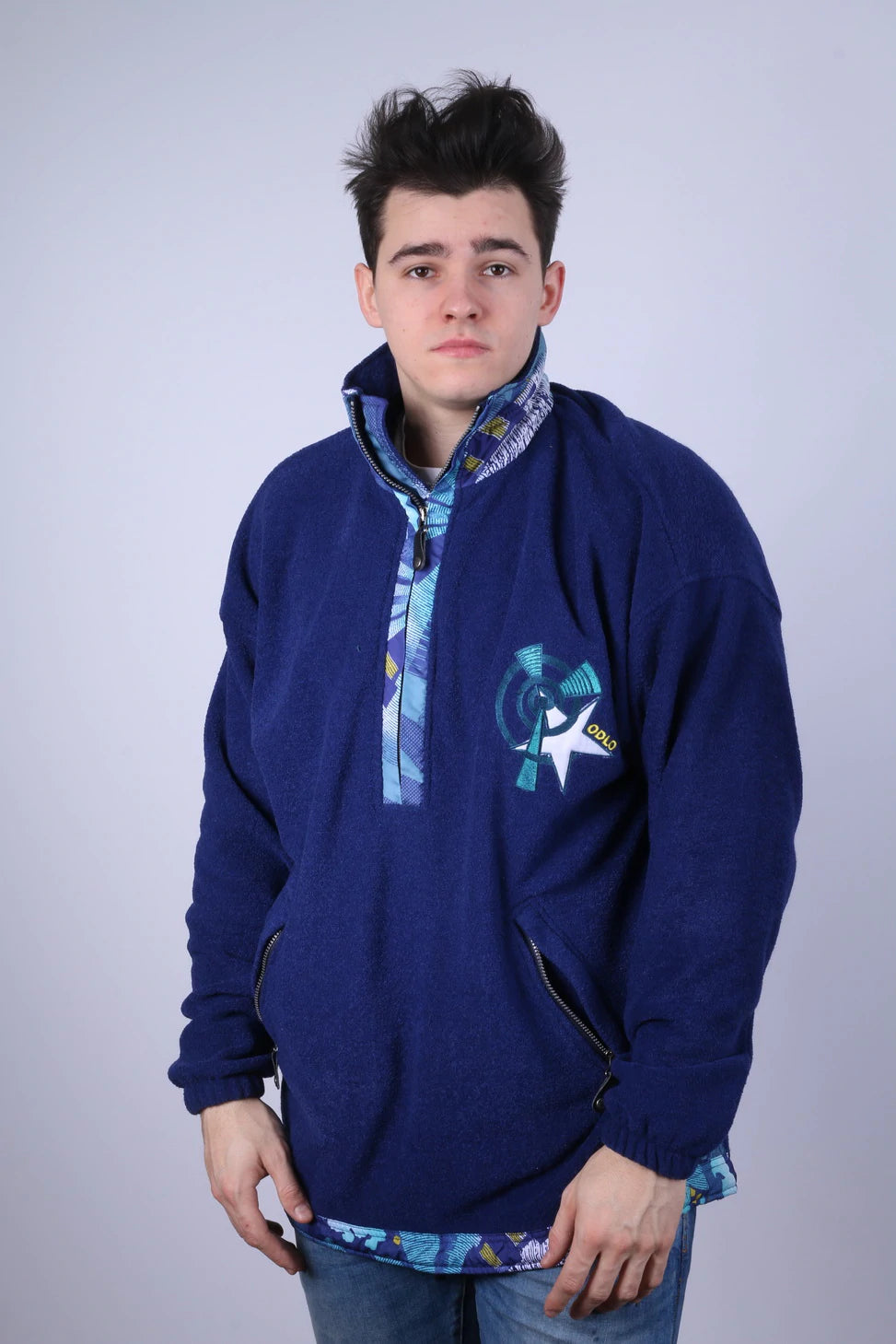 Odlo Men XL 52/54 Fleece Top Navy Vintage Sportswear Functional Tall Sweatshirt