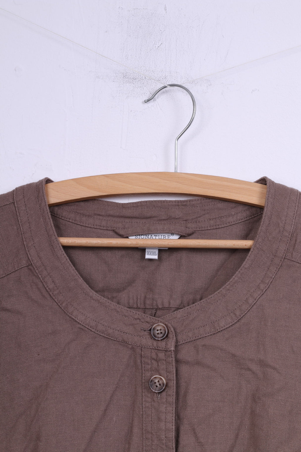 Signature Experience Chemise décontractée XXL pour femme - Haut à manches courtes en lin avec poches - Taupe 