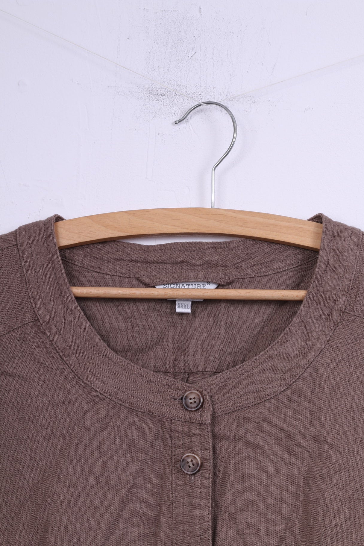 Signature Experience Chemise décontractée XXL pour femme - Haut à manches courtes en lin avec poches - Taupe 