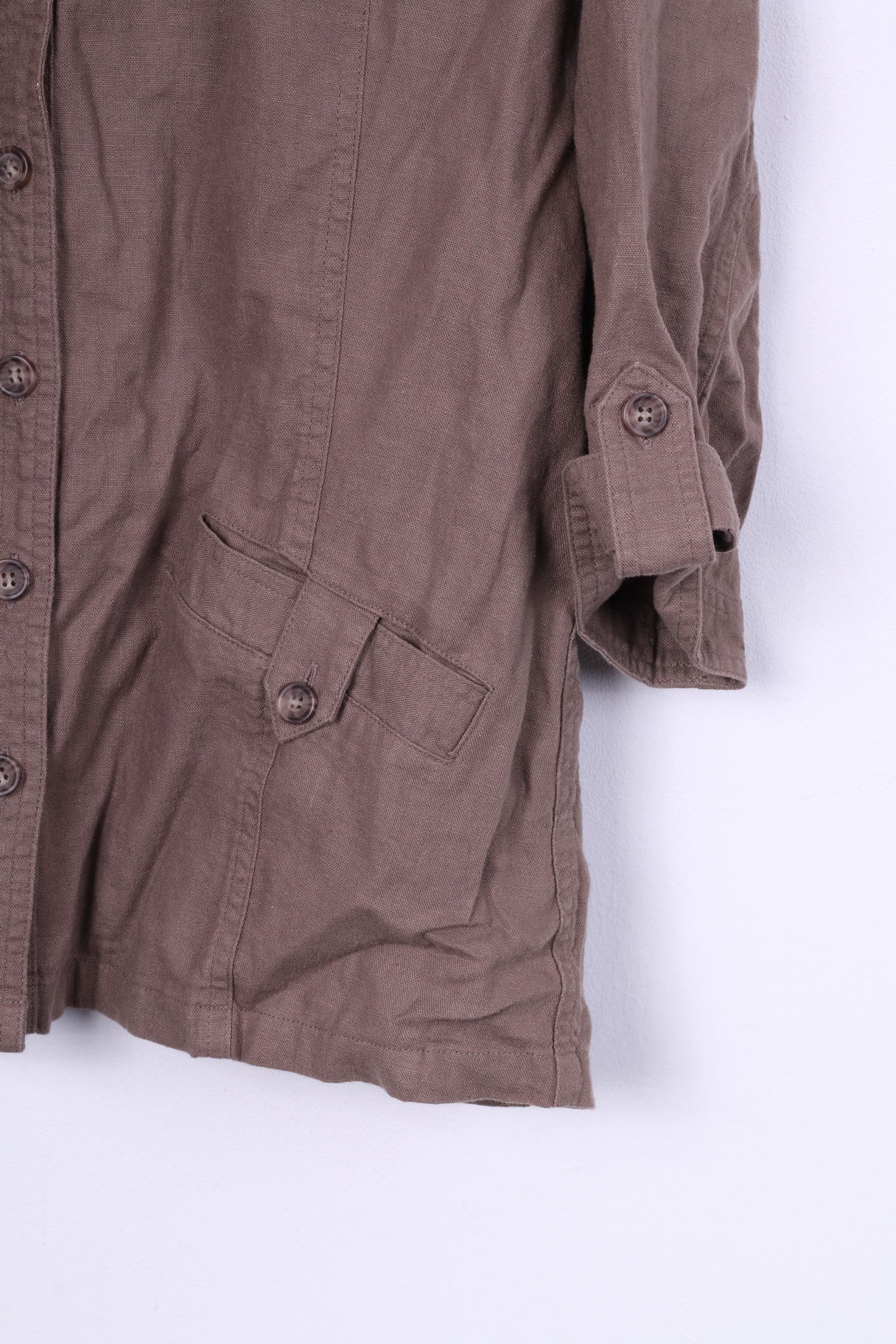 Signature Experience Chemise décontractée XXL pour femme - Haut à manches courtes en lin avec poches - Taupe 