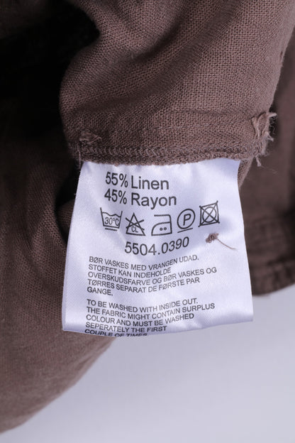 Camicia casual XXL da donna Signature Experience Top a maniche corte in lino con tasche color talpa 
