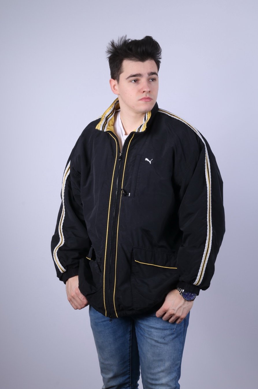Giacca Puma da uomo XXL in nylon nero, impermeabile, imbottita, con cerniera intera, top casual
