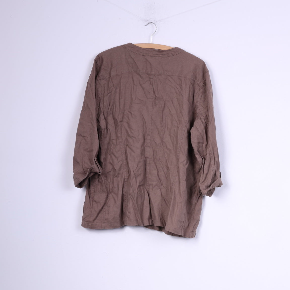 Signature Experience Chemise décontractée XXL pour femme - Haut à manches courtes en lin avec poches - Taupe 