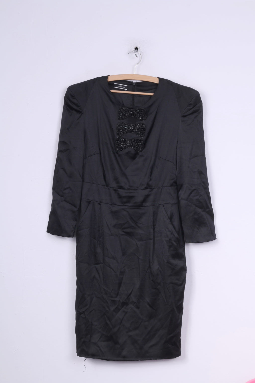 Malene Birger Femme 38 M Robe Midi Style Ares Épaulettes en Soie Noire Manches 7/8