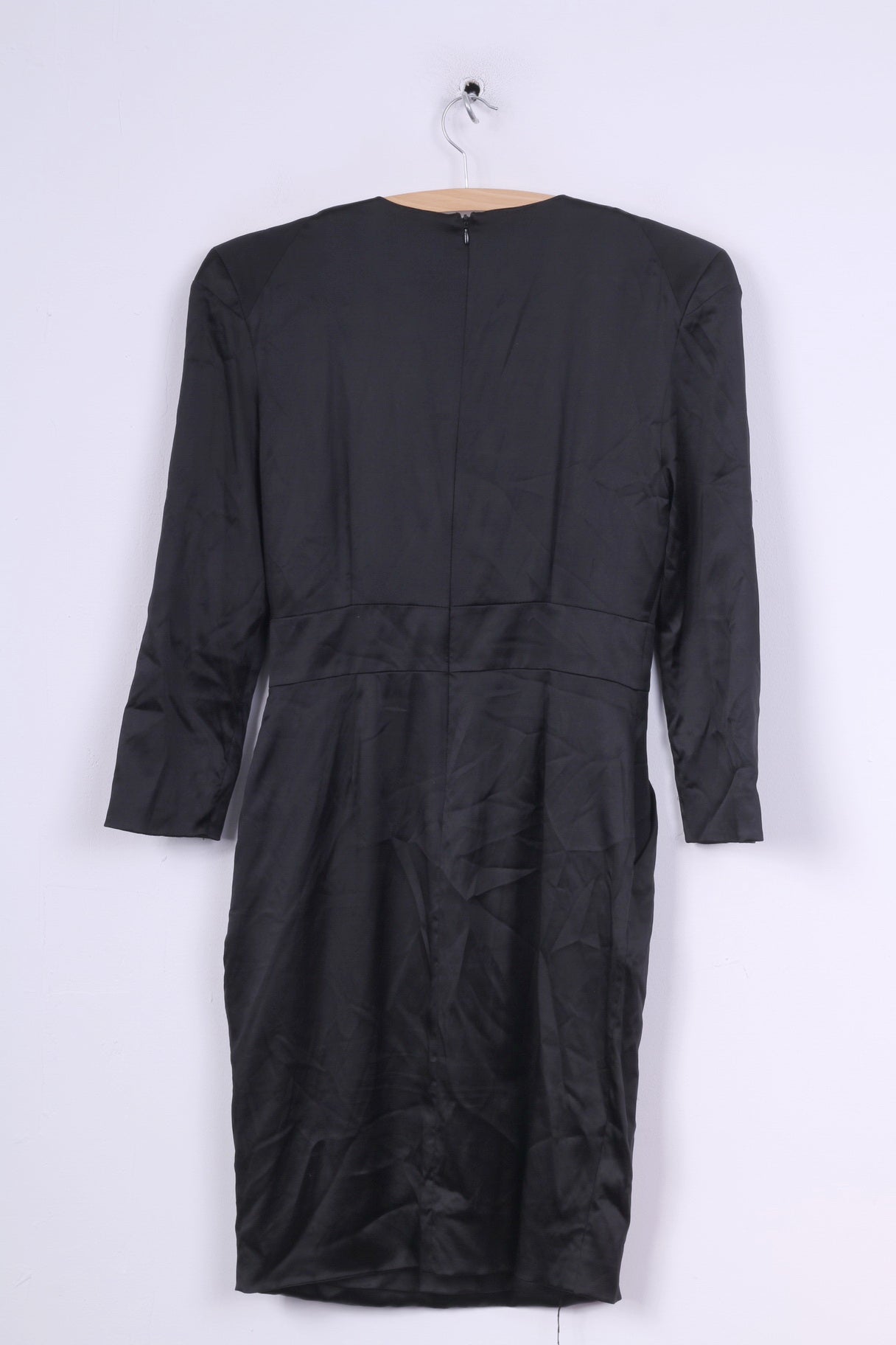 Malene Birger Womens 38 M Midi Dress Style Ares Black Silk Shoulder Pads 7/8 Sleeve