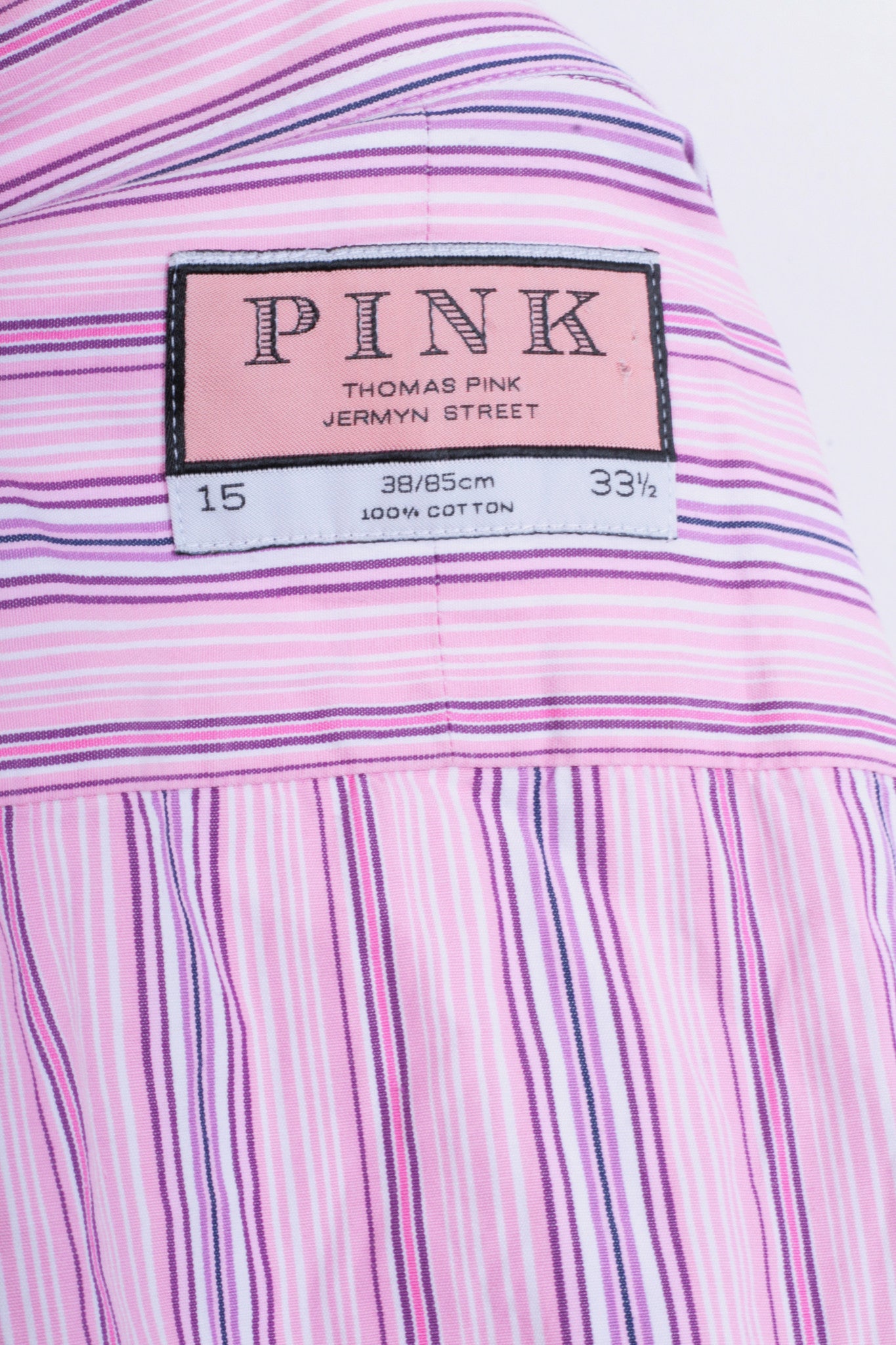 Thomas Pink Jermyn Street Mens 15 33.5 M Casual Shirt Pink Striped Cotton - RetrospectClothes