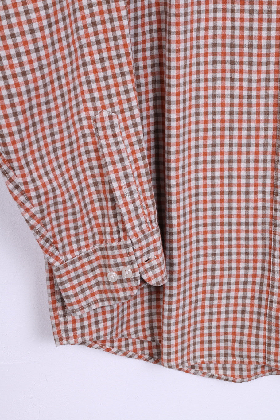 DOC Mens L Vintage Casual Shirt Check Orange Cotton Top Single Breasted - RetrospectClothes