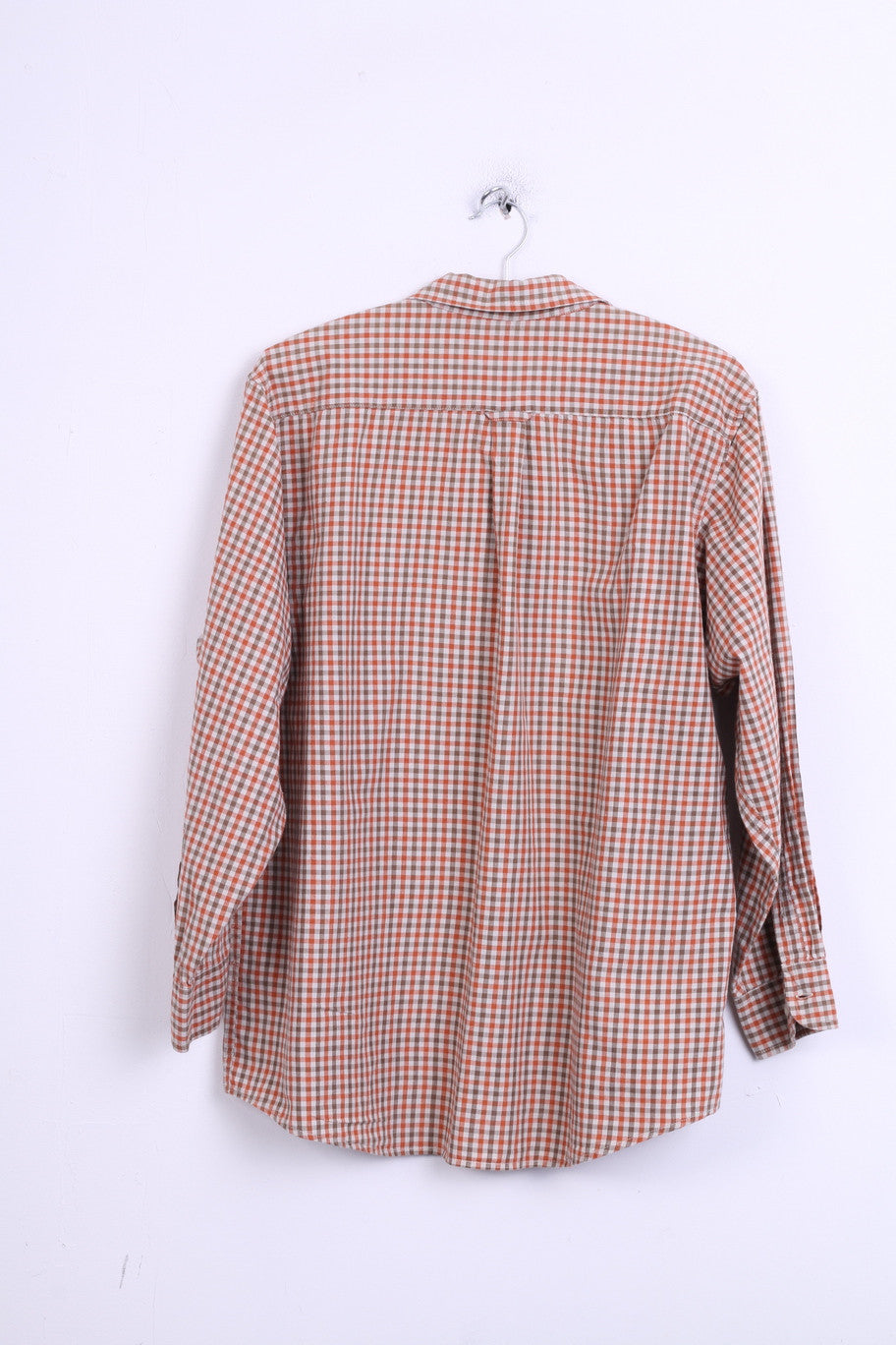 DOC Mens L Vintage Casual Shirt Check Orange Cotton Top Single Breasted - RetrospectClothes