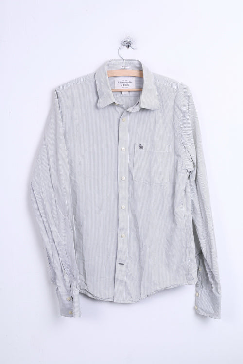 Abercrombie & Fitch Mens L Casual Shirt White Cotton Striped Muscle - RetrospectClothes