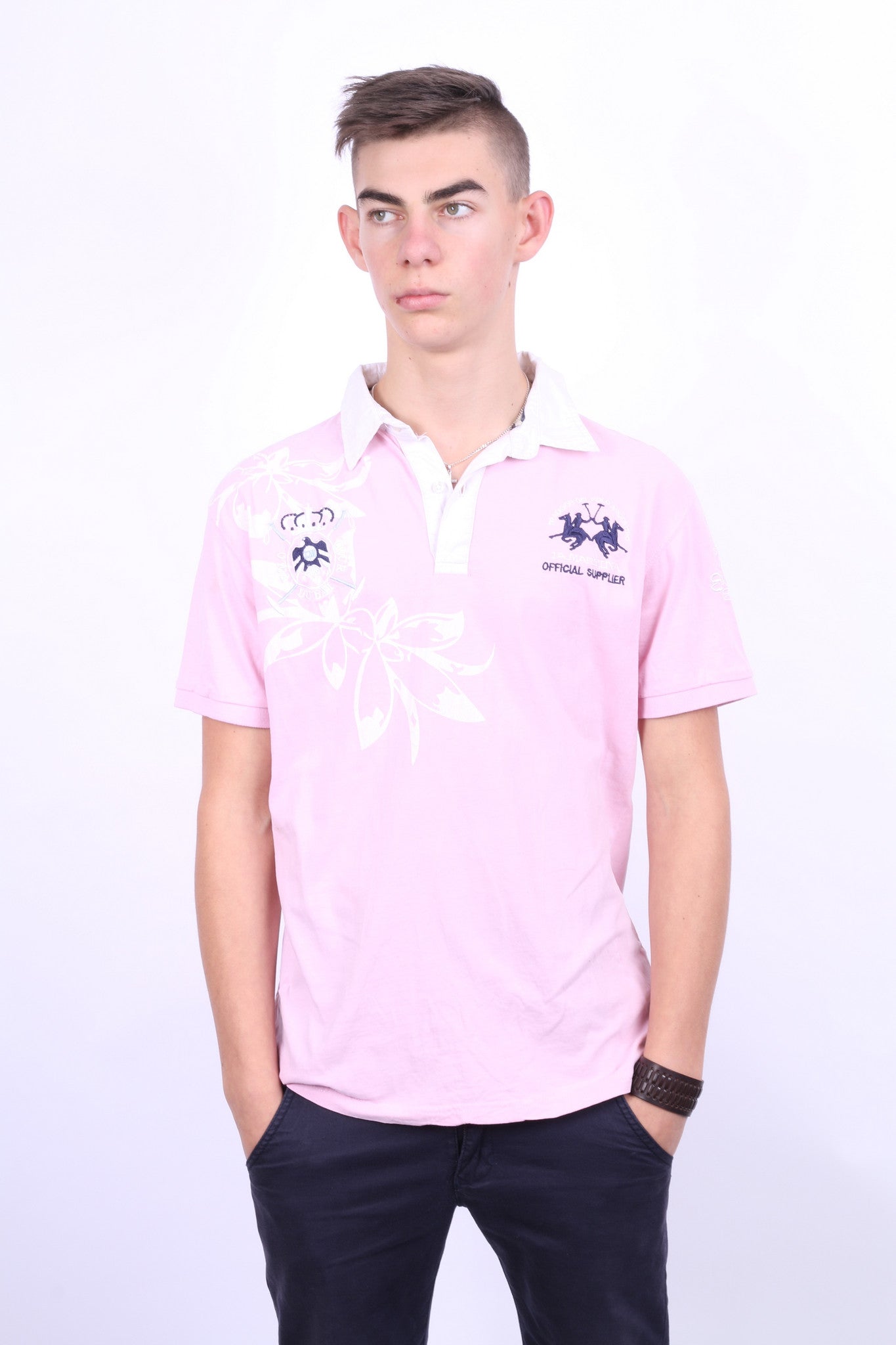La Martina Saddlery Mens L Polo Shirt Pink Cotton - RetrospectClothes