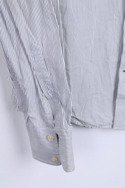 Abercrombie & Fitch Mens L Casual Shirt White Cotton Striped Muscle - RetrospectClothes