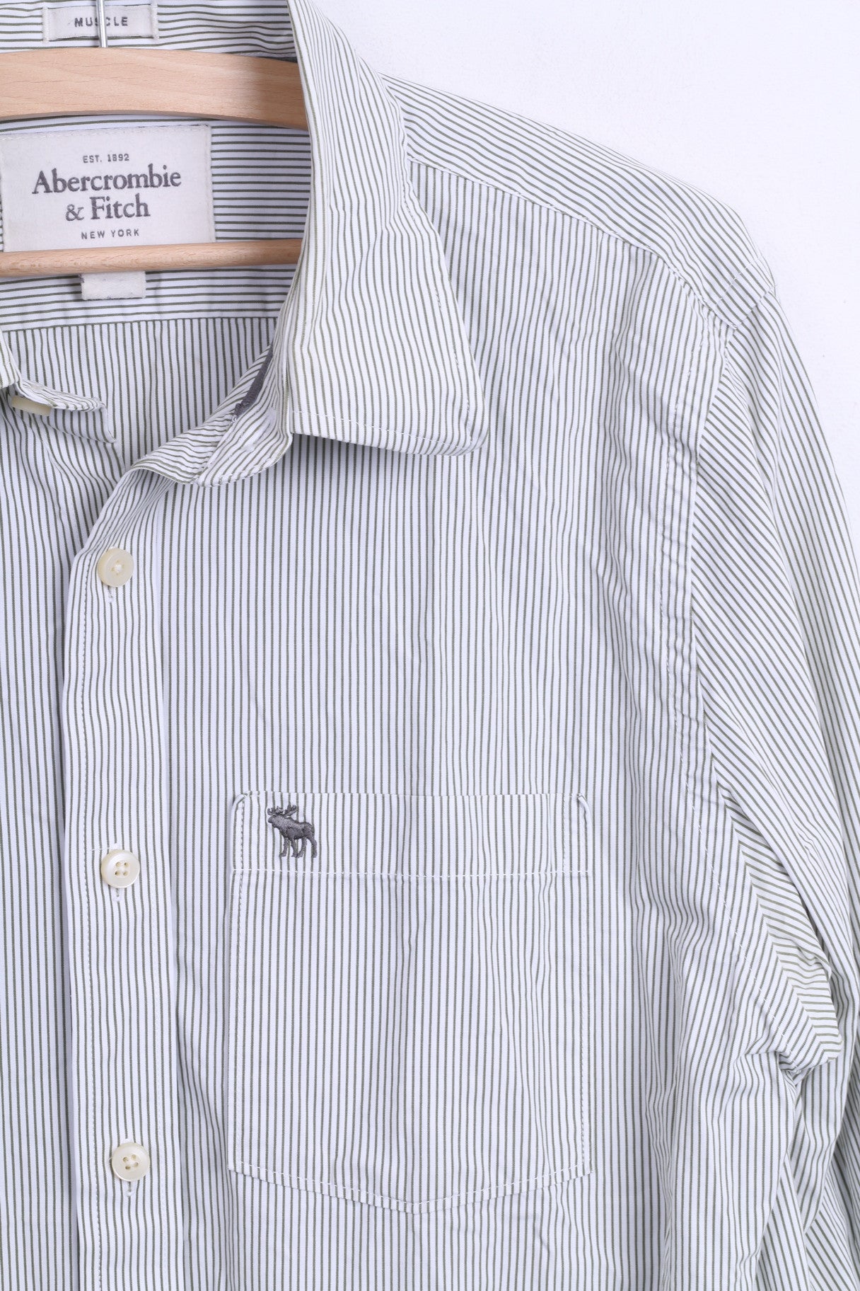 Abercrombie & Fitch Mens L Casual Shirt White Cotton Striped Muscle - RetrospectClothes