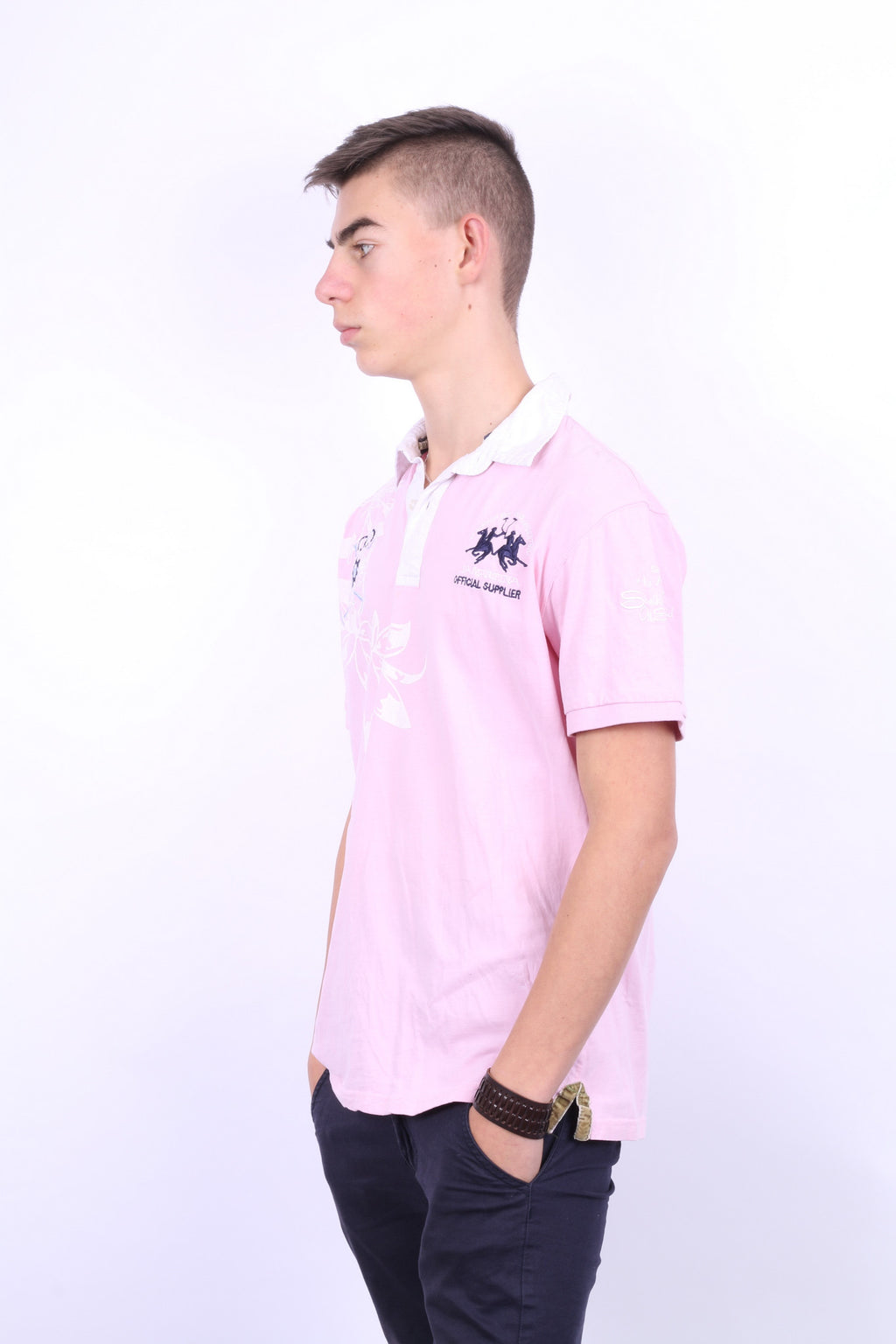 La Martina Saddlery Mens L Polo Shirt Pink Cotton - RetrospectClothes
