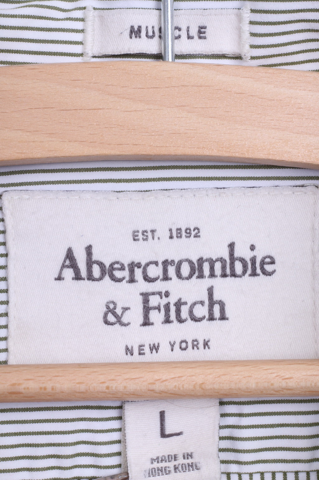 Abercrombie & Fitch Mens L Casual Shirt White Cotton Striped Muscle - RetrospectClothes