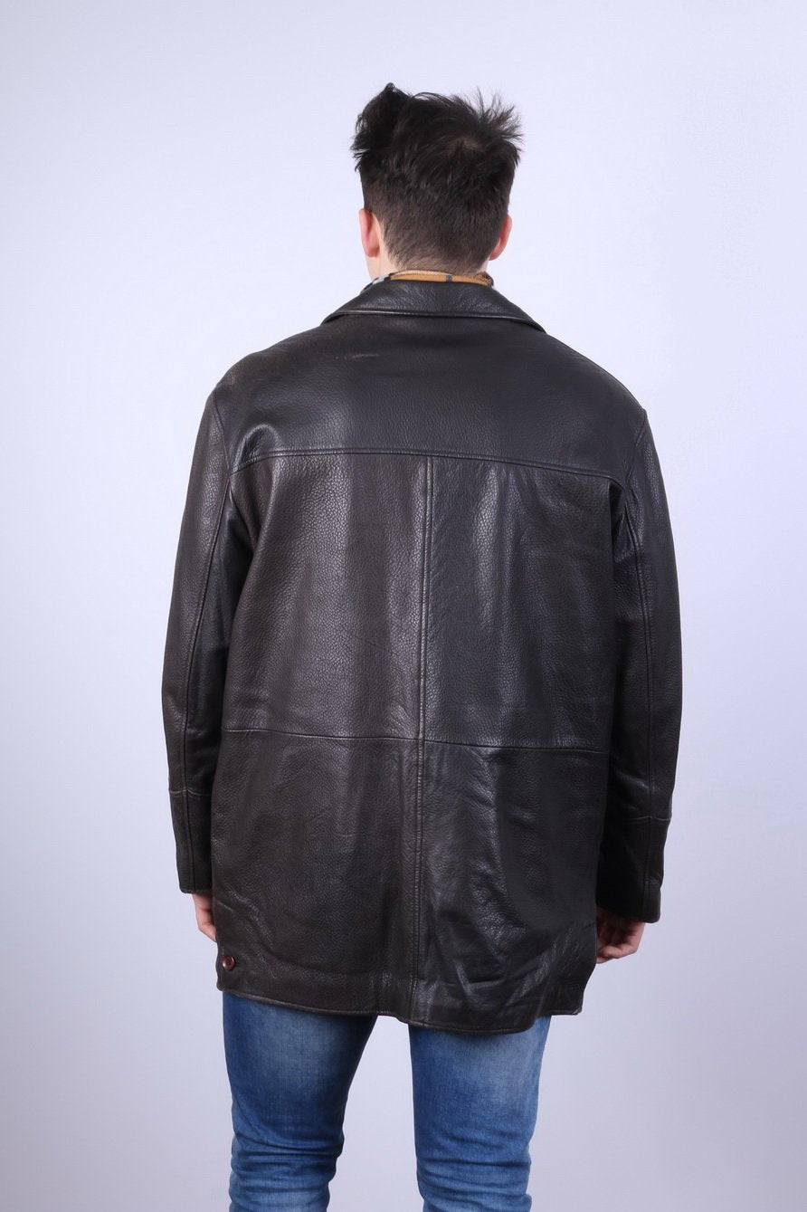 Atwardson Finest Men 50 XXL Jacket Dark Brown Leather Vintage Single Breasted Top