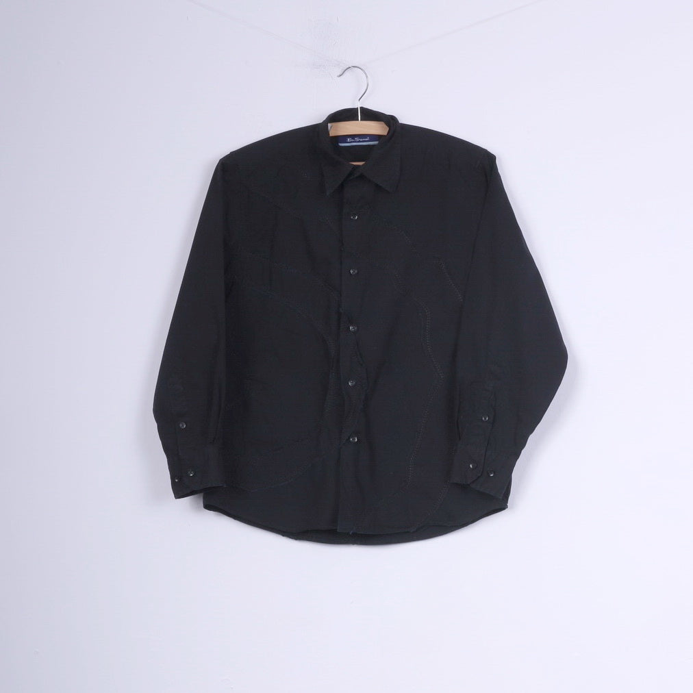 Camicia casual da ragazzo Ben Sherman M 14 anni Top a maniche lunghe in cotone nero 