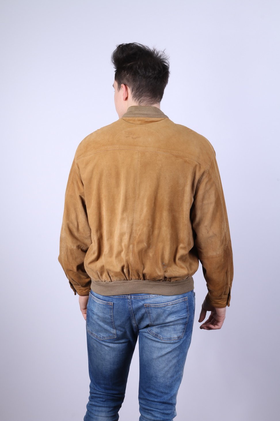 Montes Men 52 L Bomber Jacket Camel Leather Suede Vintage Full Zipper Classic Top
