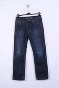 BOSTON CREW Jeans da uomo W32 L31 Pantaloni ANA Pantaloni in cotone blu scuro con gamba dritta