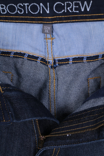 BOSTON CREW Jeans da uomo W32 L31 Pantaloni ANA Pantaloni in cotone blu scuro con gamba dritta