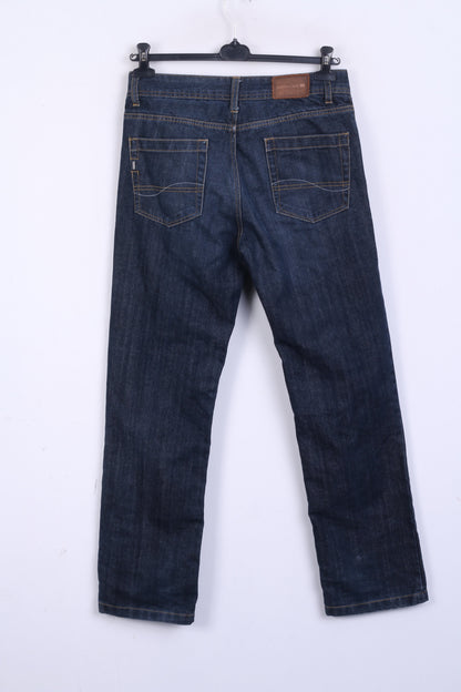 BOSTON CREW Jeans da uomo W32 L31 Pantaloni ANA Pantaloni in cotone blu scuro con gamba dritta