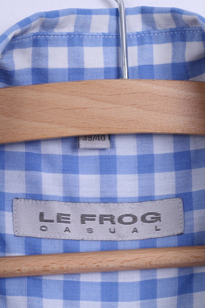 Le Frog Chemise décontractée pour homme Bleu à carreaux à manches courtes et col boutonné