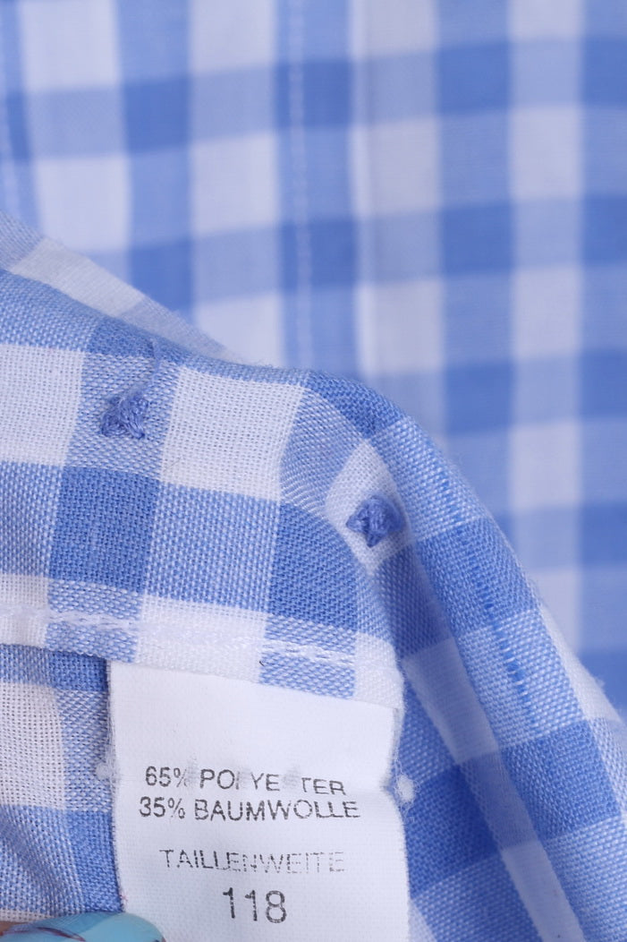 Le Frog Mens M Casual Shirt Blue Checkered Short Sleeve Button down Collar