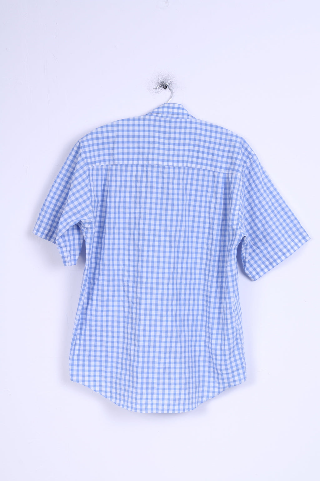 Le Frog Mens M Casual Shirt Blue Checkered Short Sleeve Button down Collar