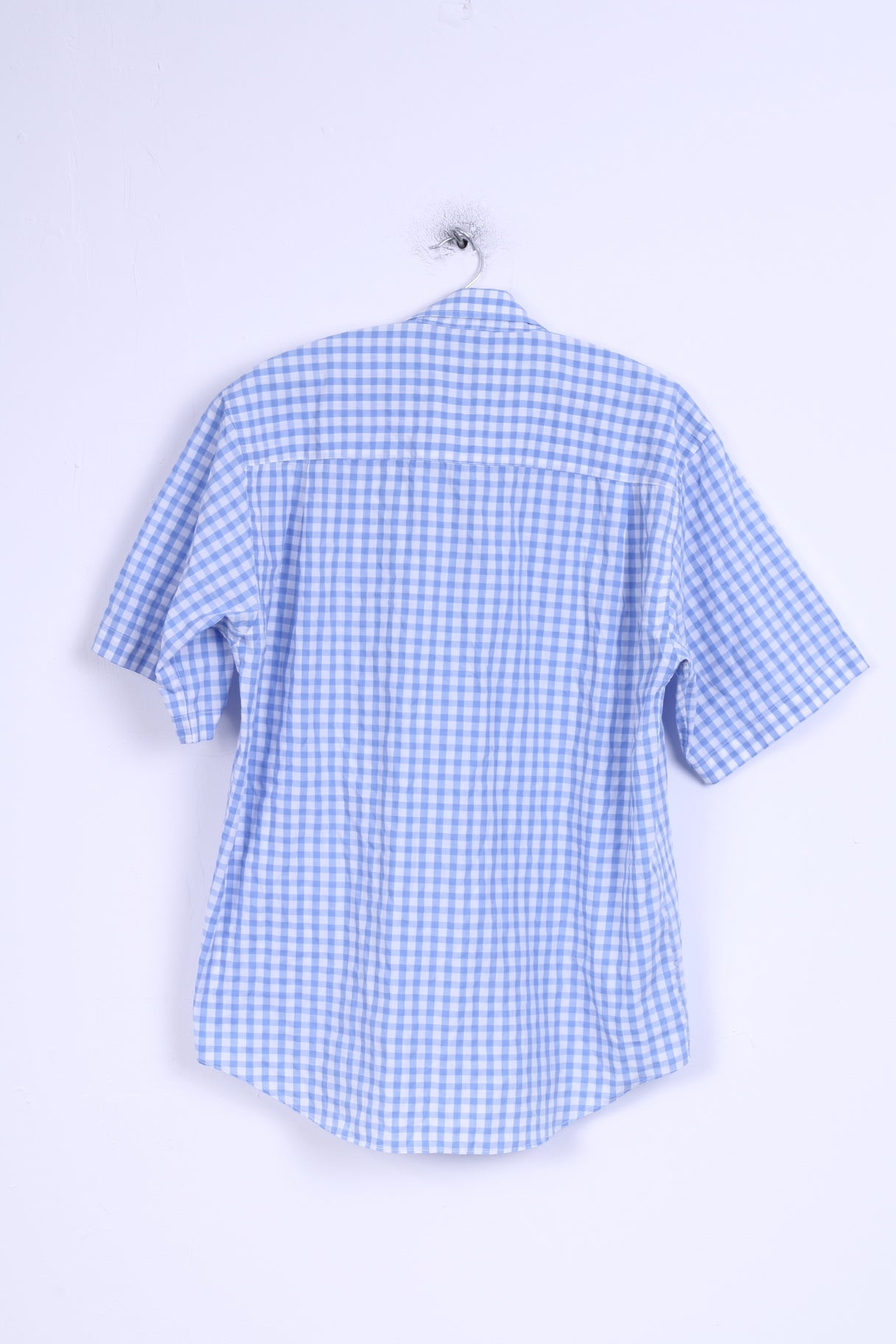 Le Frog Mens M Casual Shirt Blue Checkered Short Sleeve Button down Collar
