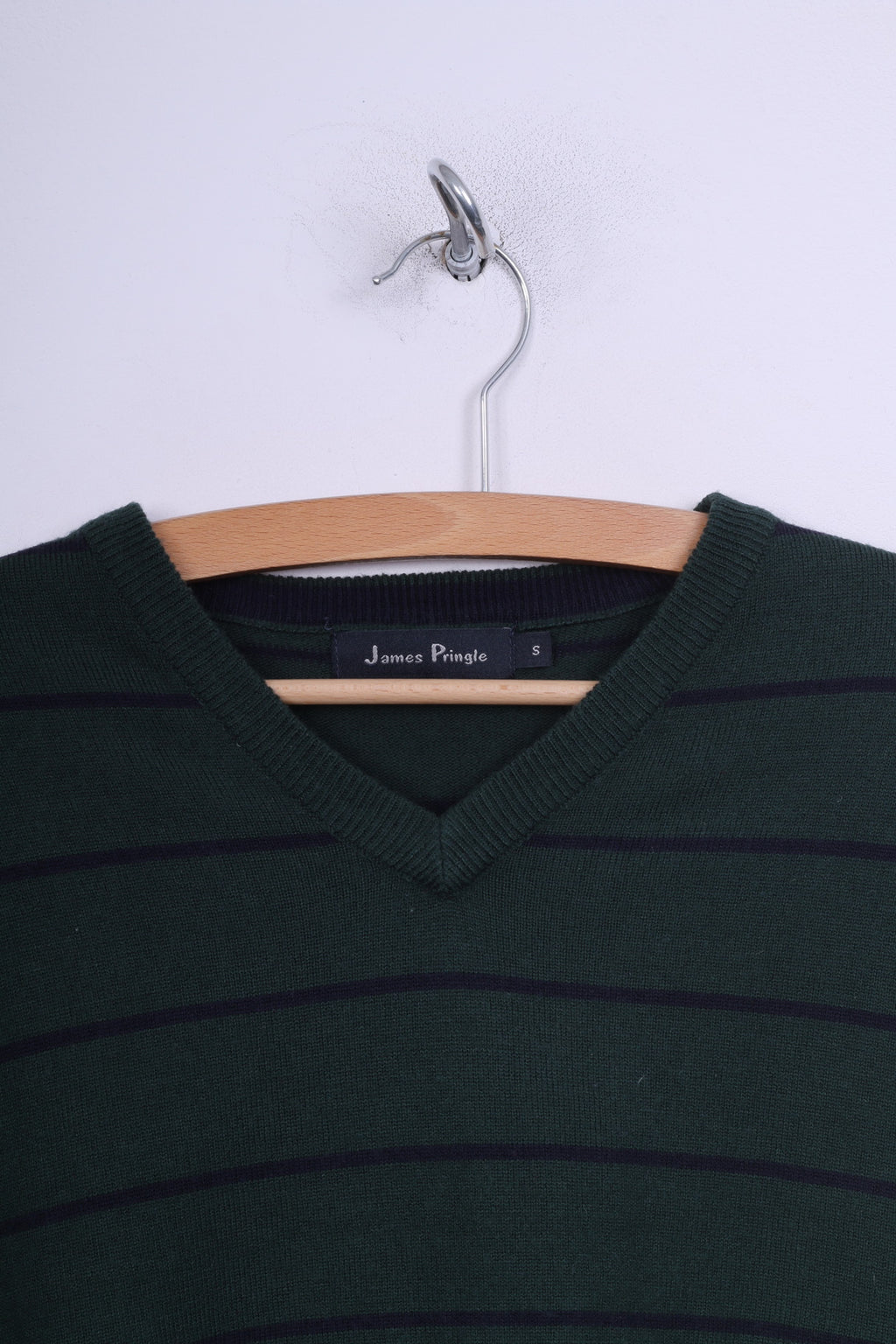 James Pringle Pull S pour Homme Vert Foncé Rayé Col en V 