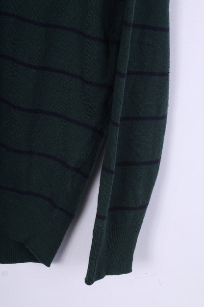 James Pringle Mens S Jumper Sweater Dark Green Striped V Neck
