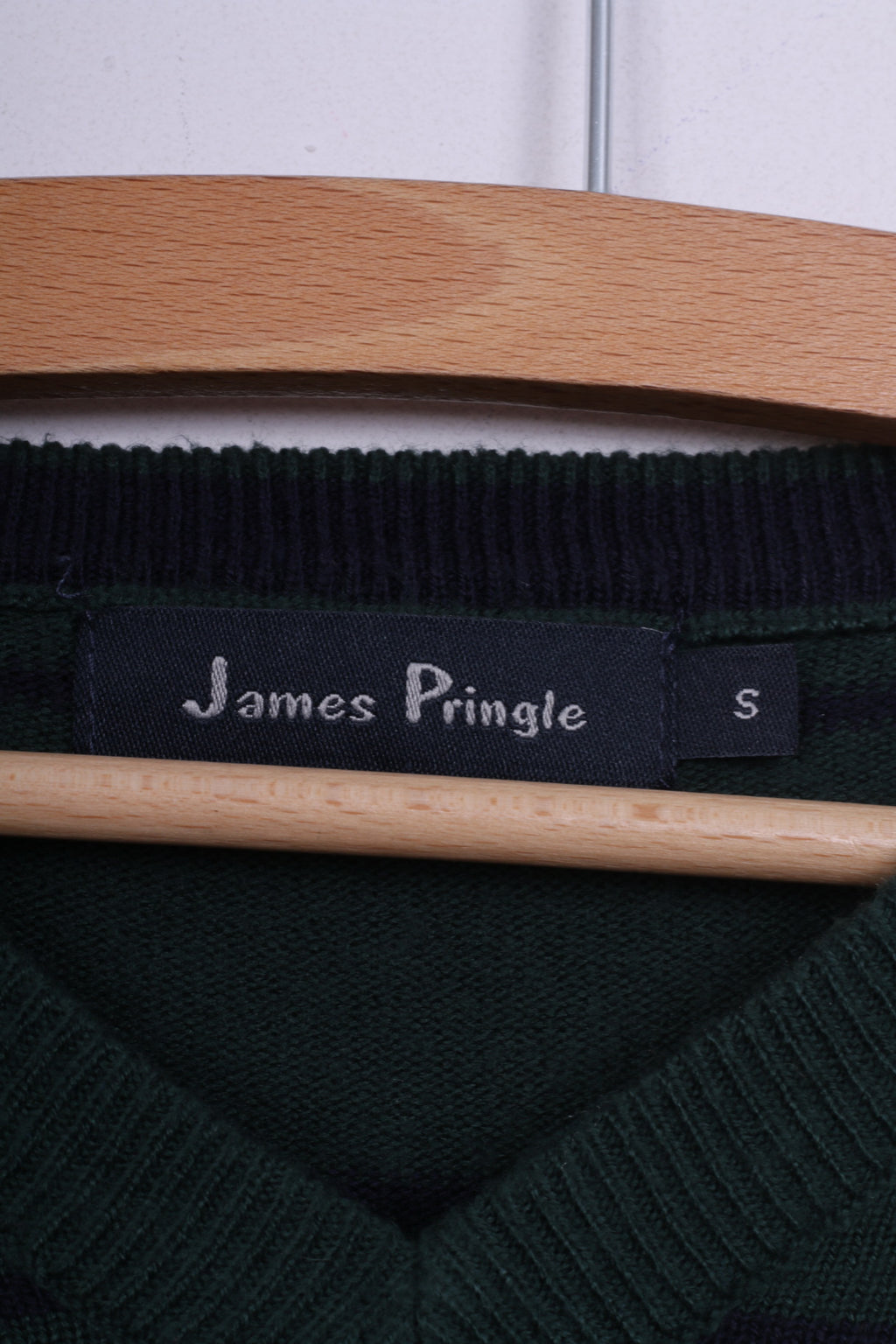 James Pringle Pull S pour Homme Vert Foncé Rayé Col en V 