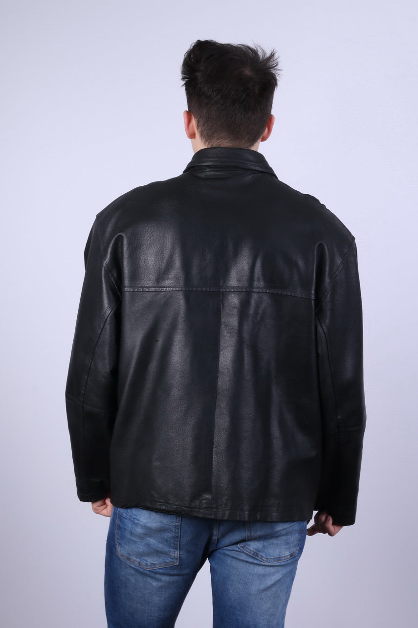 C A Colonial Lines Men XL Jacket Black Leather Full Zip Biker