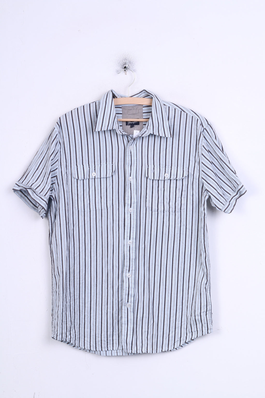 Camicia casual da uomo Wrangler M manica corta colletto standard in cotone a righe blu
