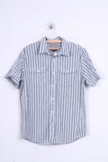 Camicia casual da uomo Wrangler M manica corta colletto standard in cotone a righe blu
