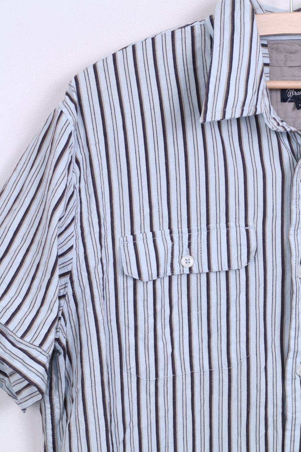 Camicia casual da uomo Wrangler M manica corta colletto standard in cotone a righe blu