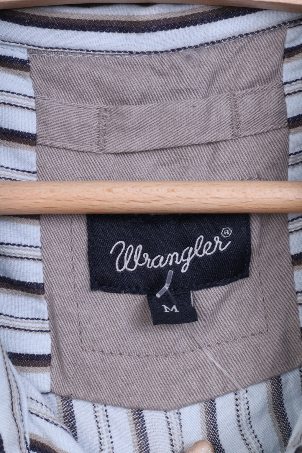 Camicia casual da uomo Wrangler M manica corta colletto standard in cotone a righe blu