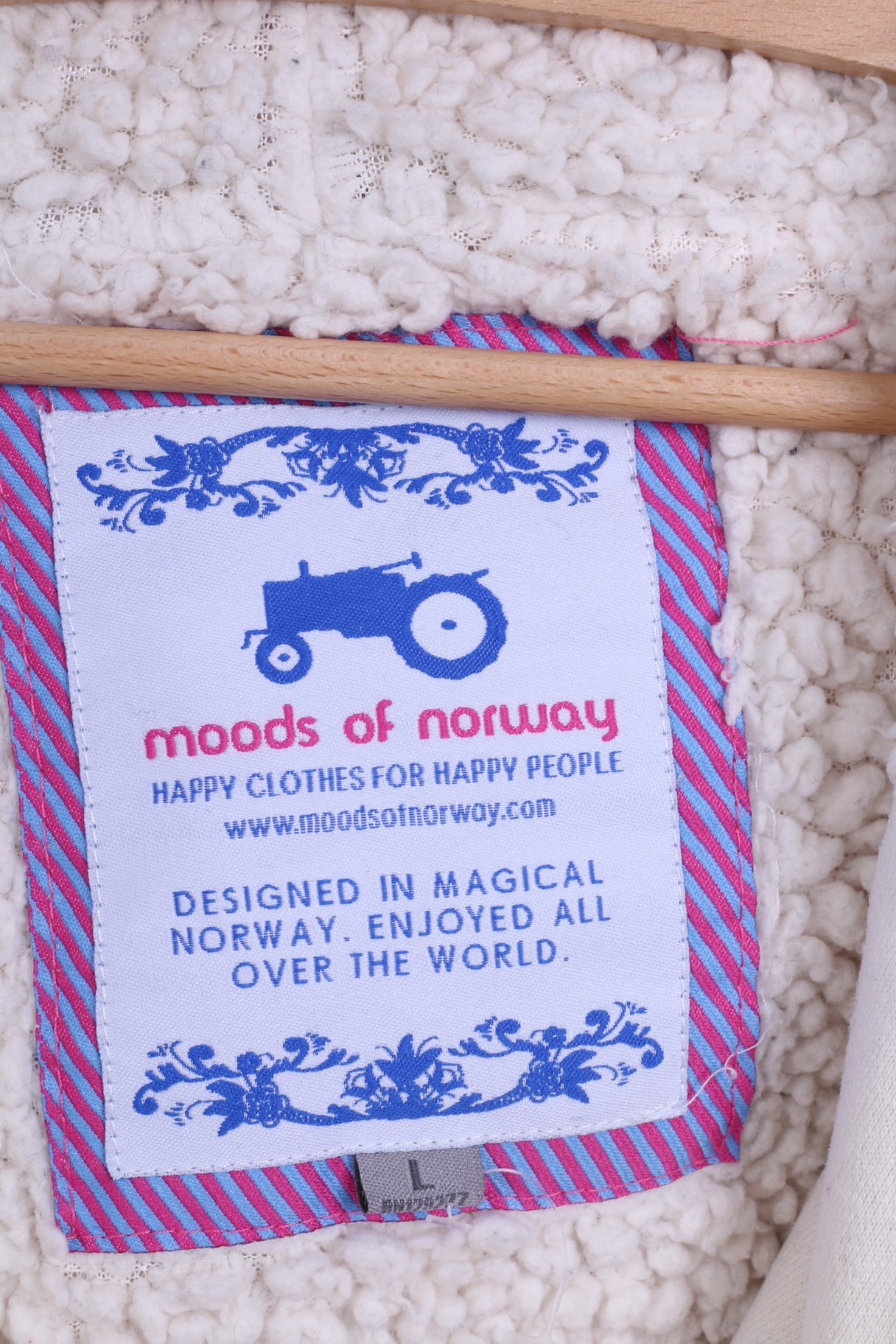 Moods Of Norway Womens L Sweatshirt Cream Hooded Zip Up Cotton Warm Blouse