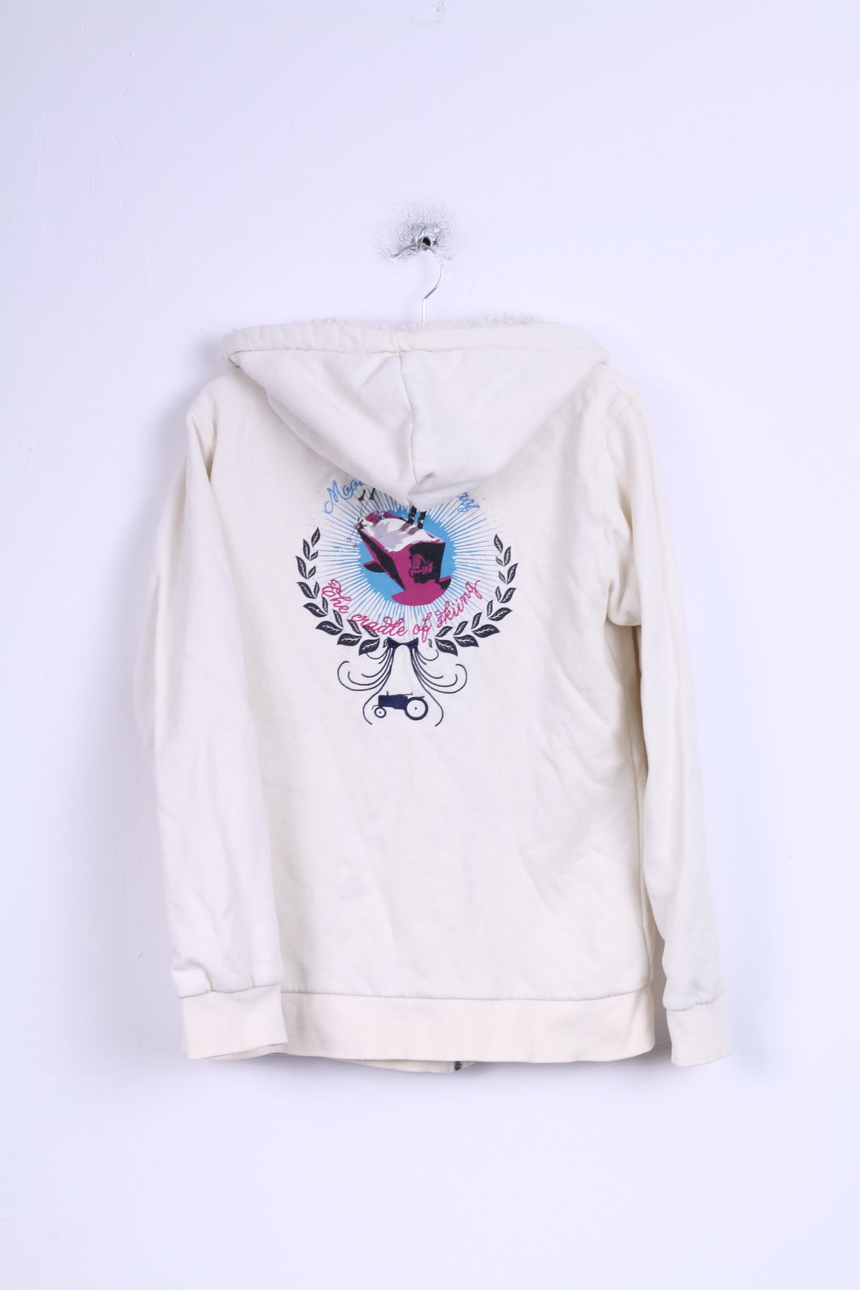 Moods Of Norway Womens L Sweatshirt Cream Hooded Zip Up Cotton Warm Blouse