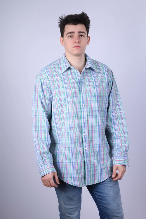 Brooks Brothers Chemise décontractée pour homme L (XL) Haut à manches longues en coton à carreaux multicolores