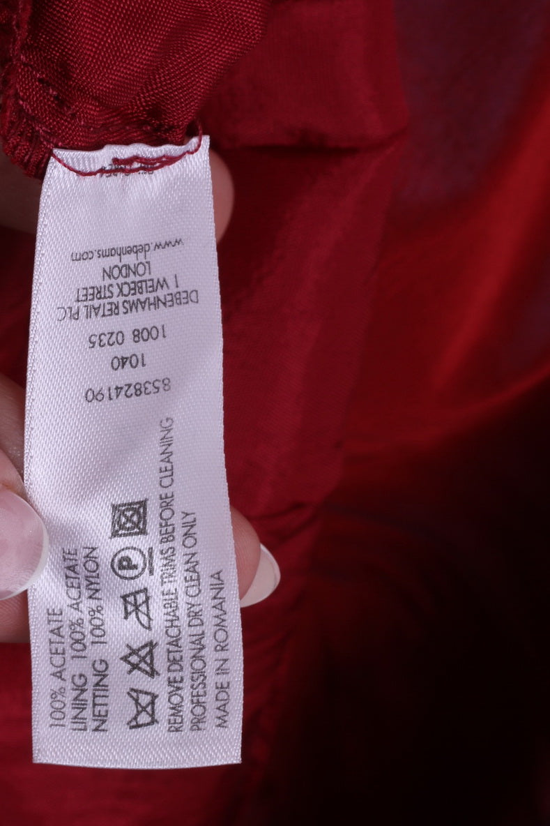 Debenhams Debut Womens 10 Dress Red Shiny Party Bandeau Netting Ball Gown