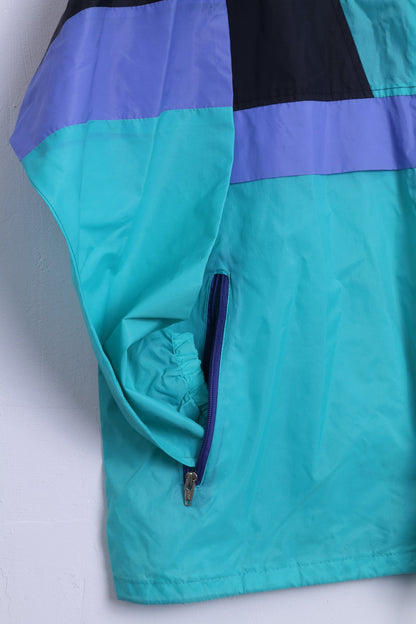 Unkown Mens 50/52 M Jacket Light Green Nylon Hidden Hood Zip Up Rain Top