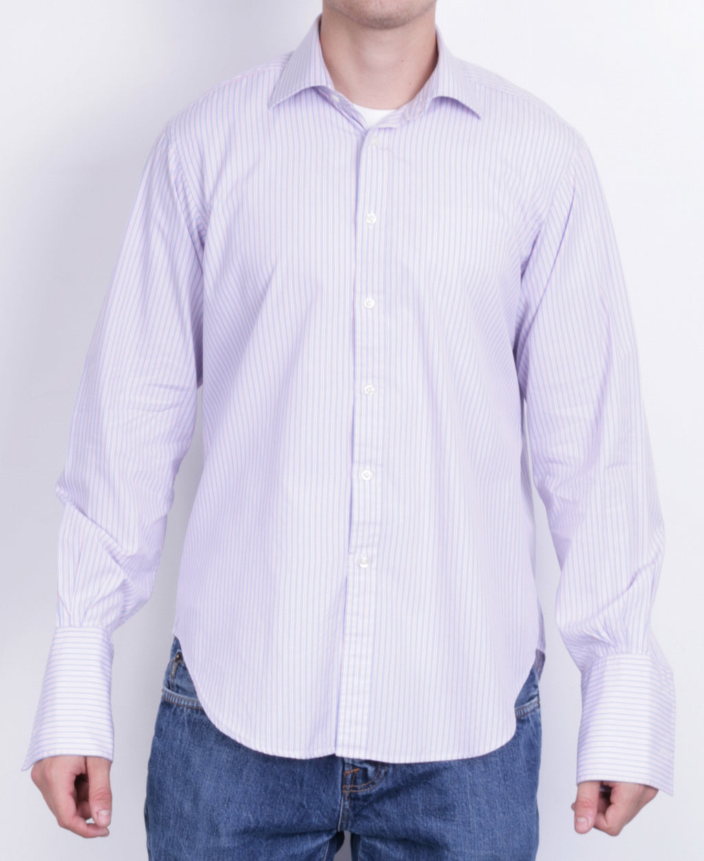 T.M. Lewin Mens 16 / 35 XL Striped Regular Fit Purple Cotton - RetrospectClothes