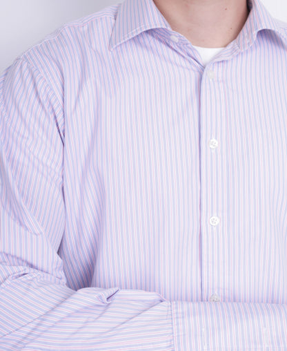 T.M. Lewin Mens 16 / 35 XL Striped Regular Fit Purple Cotton - RetrospectClothes