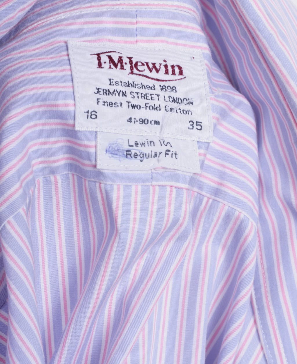 T.M. Lewin Mens 16 / 35 XL Striped Regular Fit Purple Cotton - RetrospectClothes